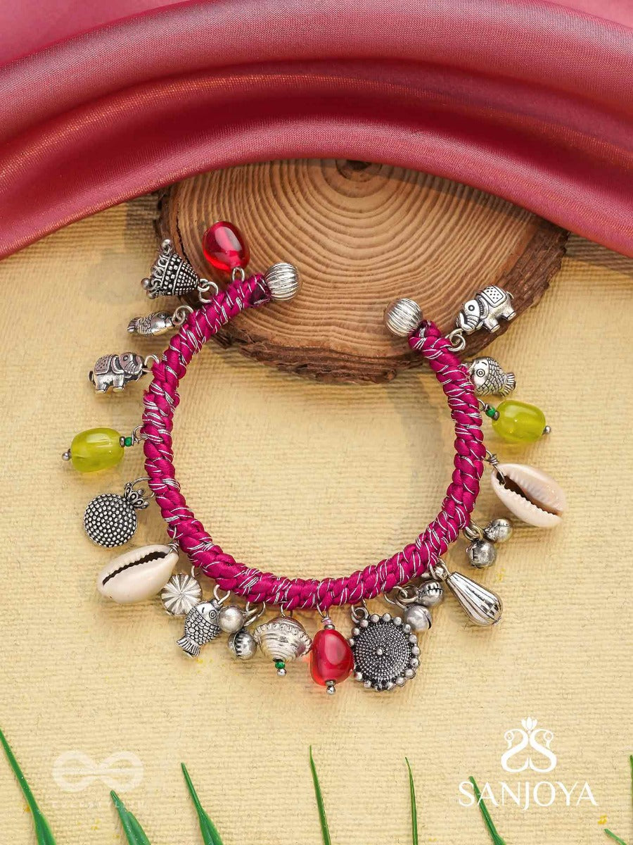 Ekarnava - The Tidal Trinkets - Charms And Shells Hand Embroidered Oxidised Bracelet