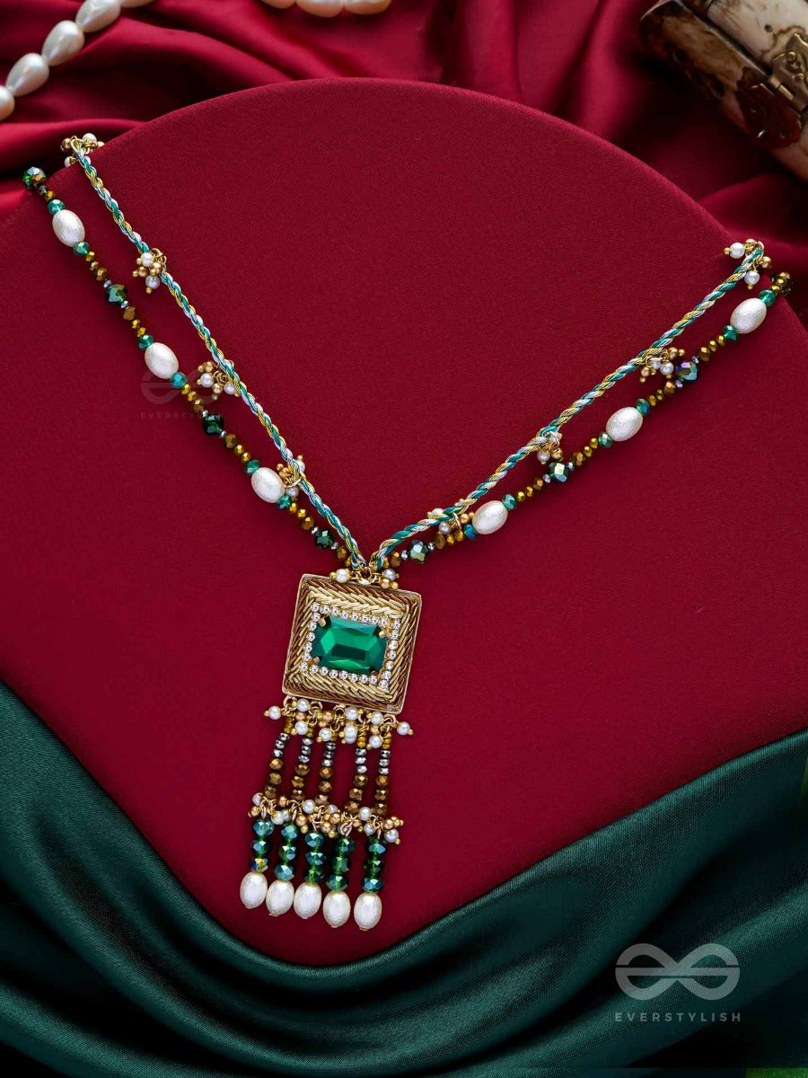 Devamaya - The Hypnotic Illusion- Stone, Beads And Pearl Drops Hand Embroidered Neckpiece