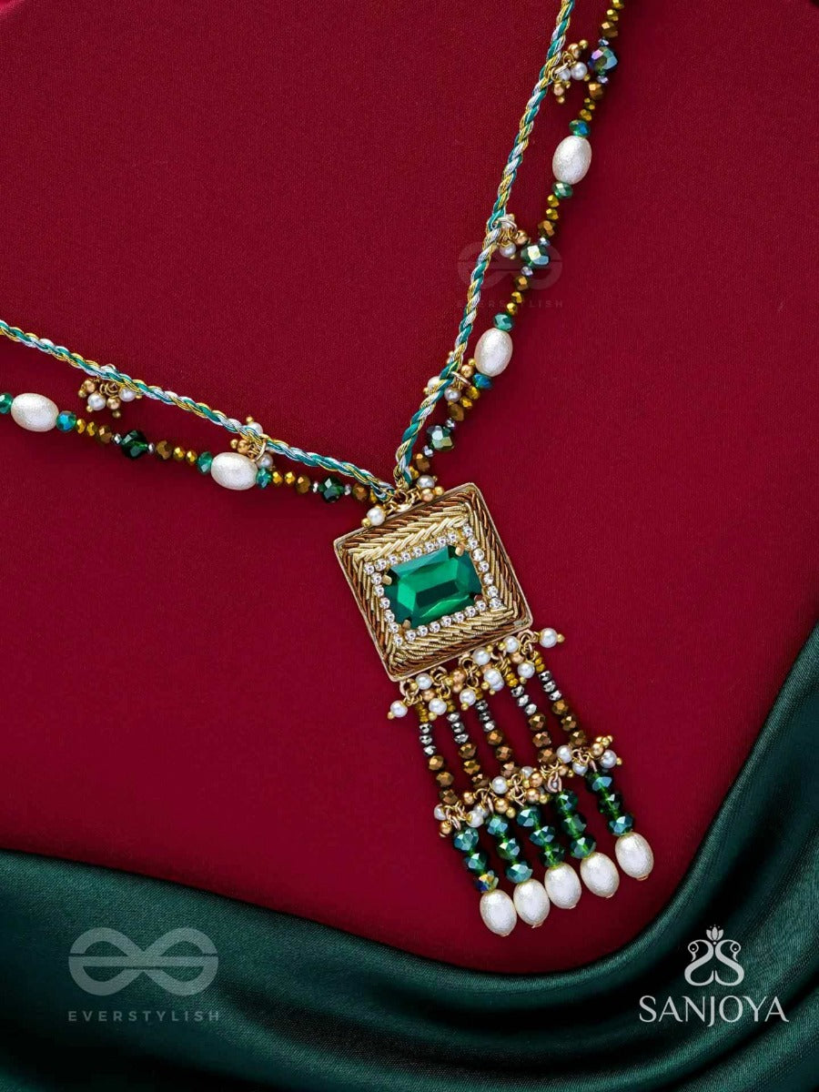 Devamaya - The Hypnotic Illusion- Stone, Beads And Pearl Drops Hand Embroidered Neckpiece