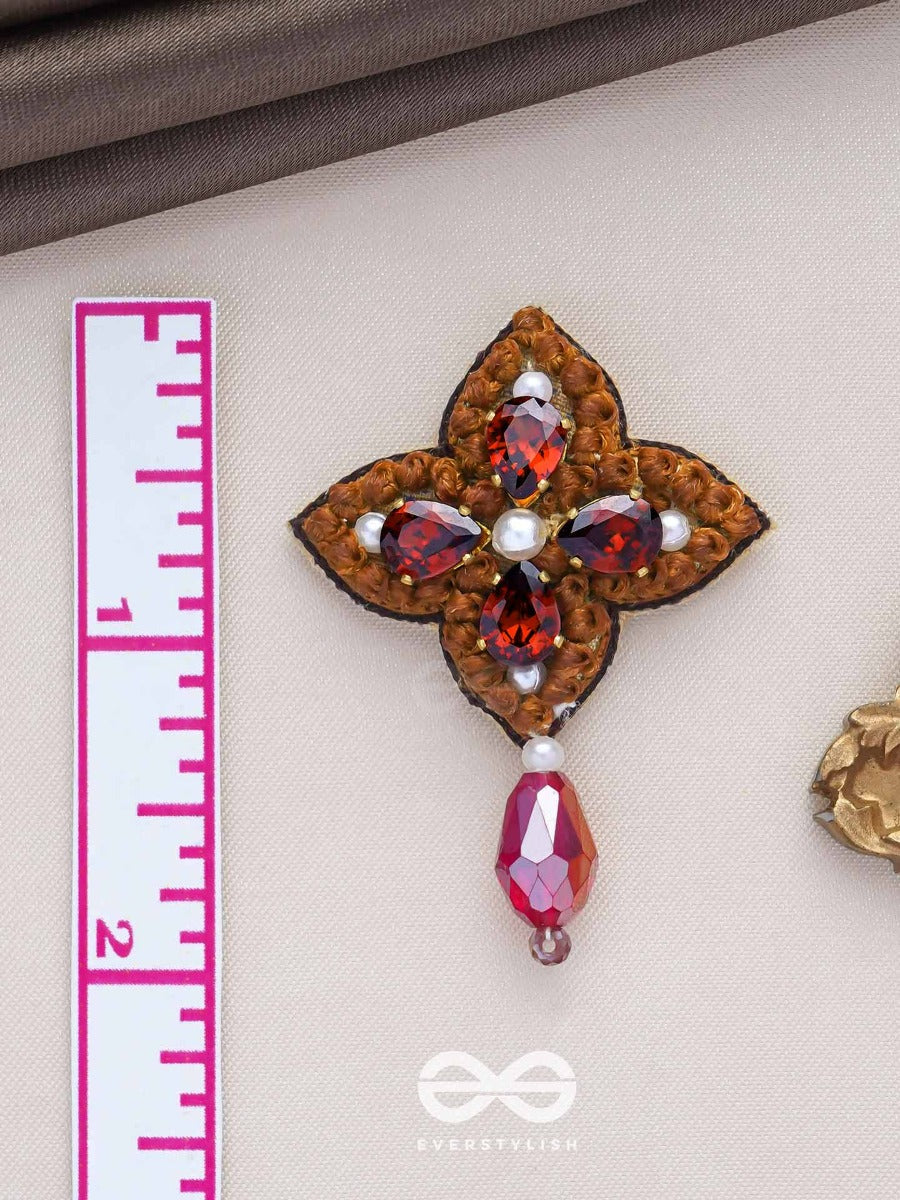 Kuvalaya - The Scarlet Bloom - Stone And Glass Drop Embroidered Earrings