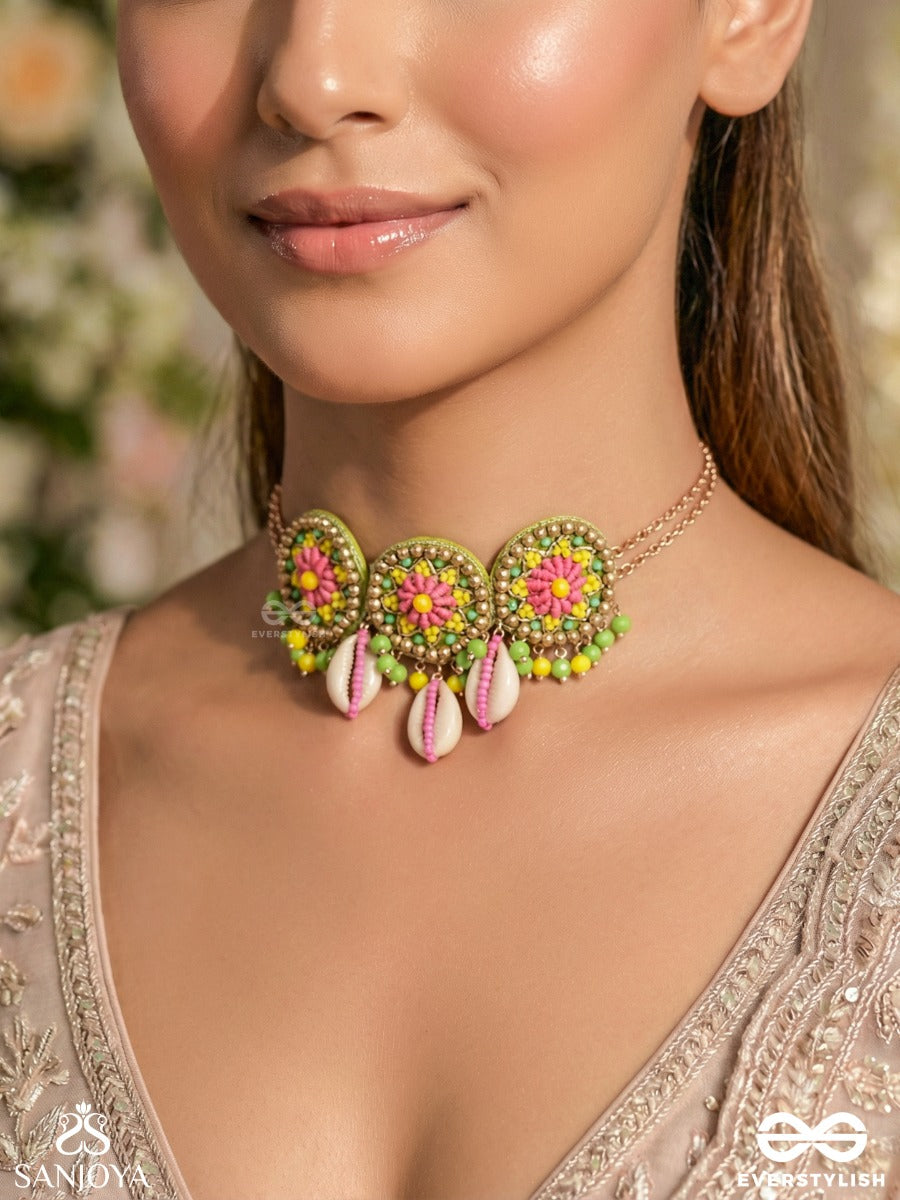 Sakosha - The Seashell Beauty - Shells, Beads And Resham Embroidered Neckpiece