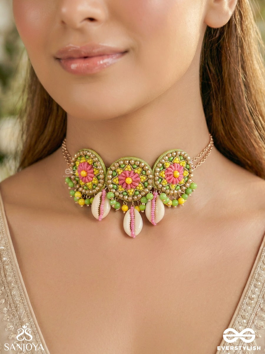 Sakosha - The Seashell Beauty - Shells, Beads And Resham Embroidered Neckpiece