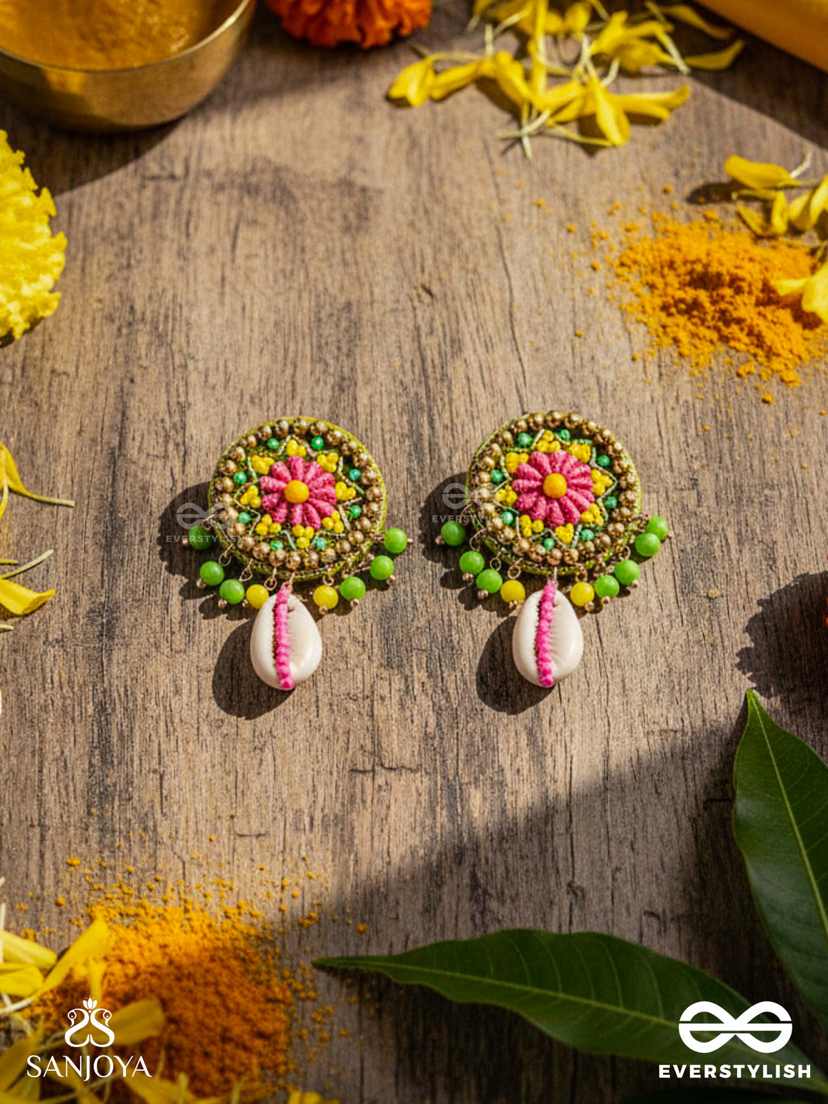 Vaarija - The Seashell Gala - Shell And Beads Embroidered Earrings