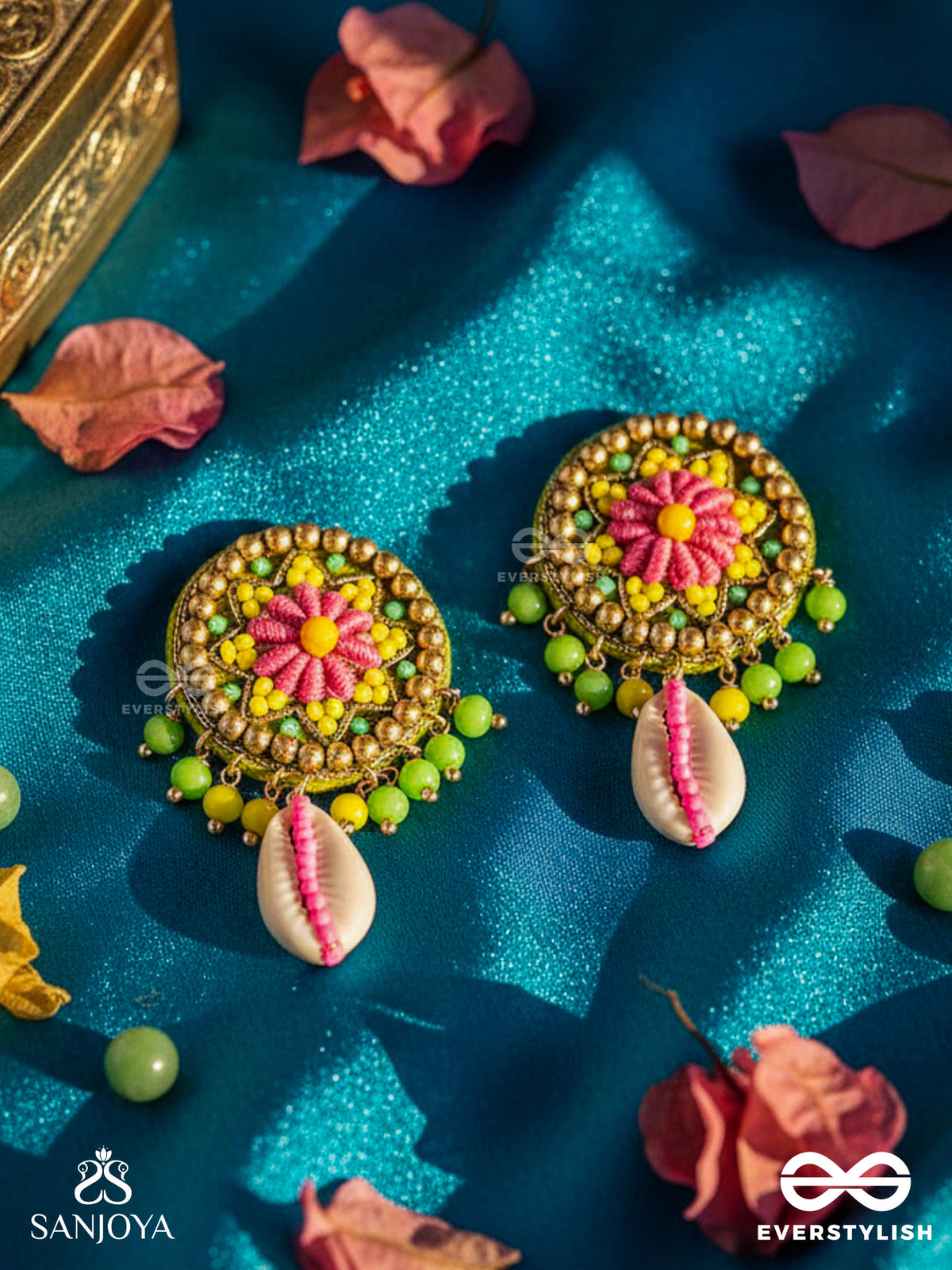 Vaarija - The Seashell Gala - Shell And Beads Embroidered Earrings
