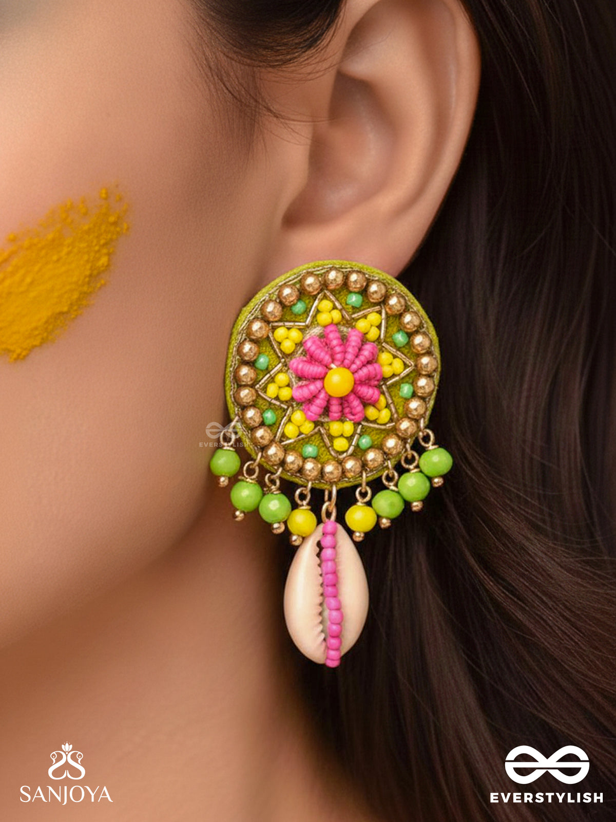 Vaarija - The Seashell Gala - Shell And Beads Embroidered Earrings