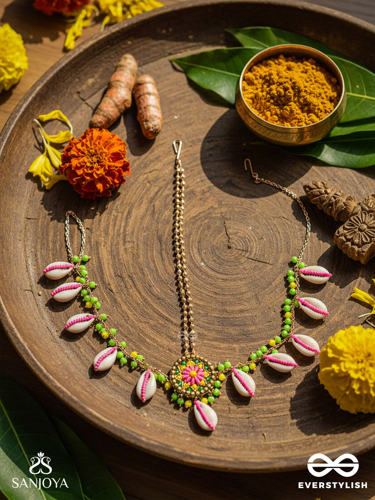 Divabhita - Divinely Dressed - Resham, Shell And Beads Embroidered Maangtika
