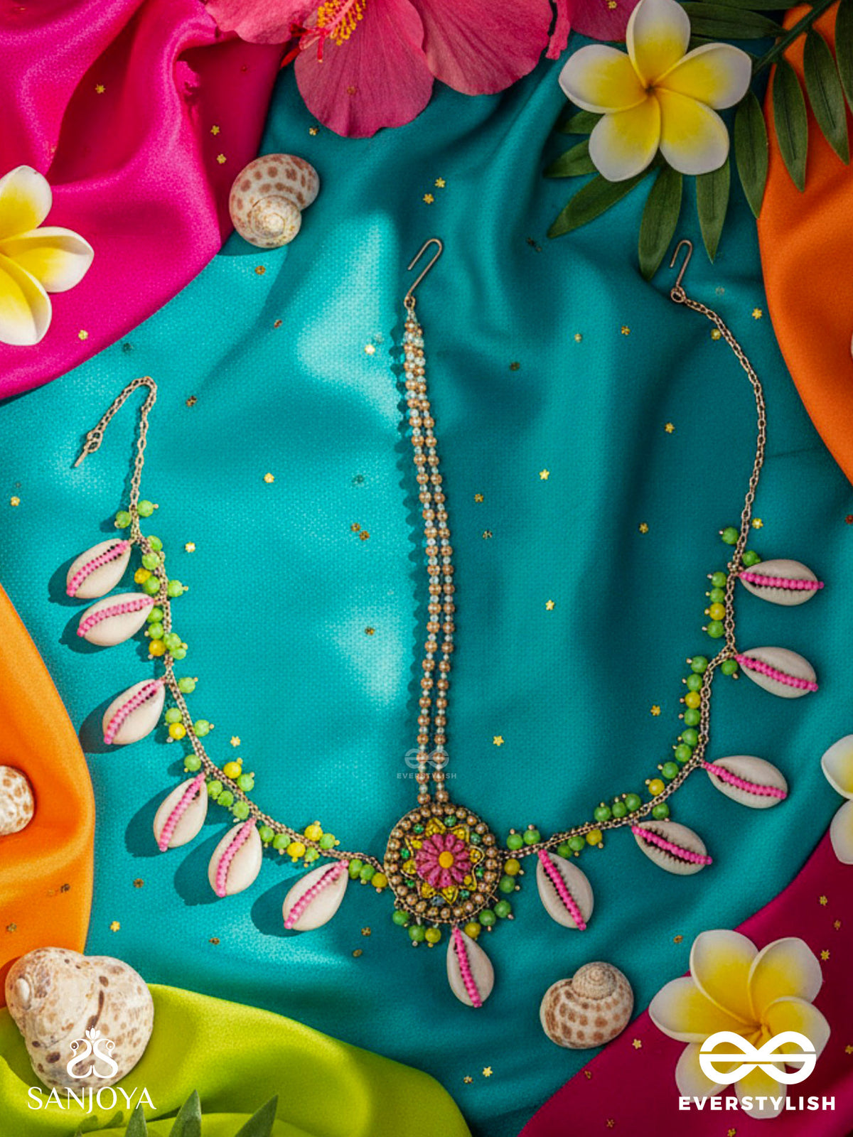 Divabhita - Divinely Dressed - Resham, Shell And Beads Embroidered Maangtika