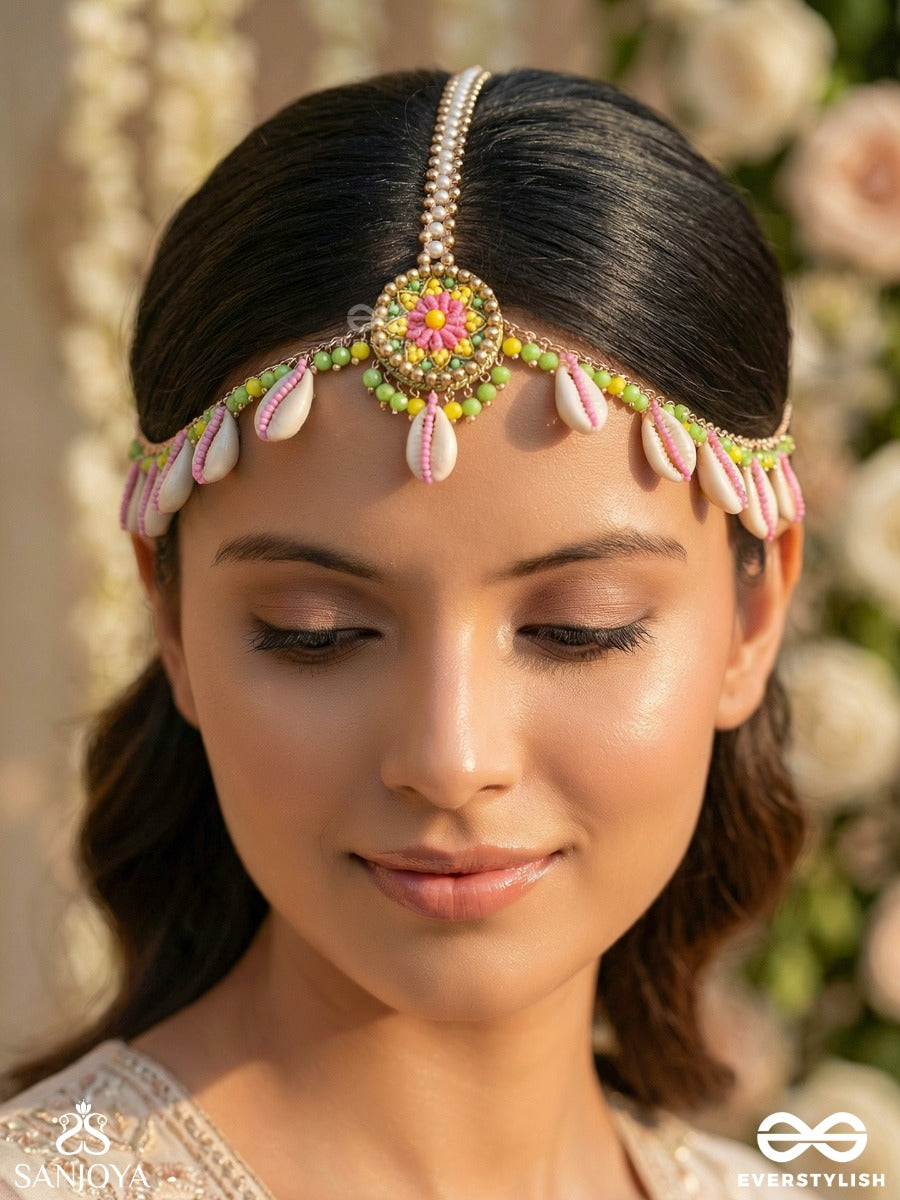 Divabhita - Divinely Dressed - Resham, Shell And Beads Embroidered Maangtika