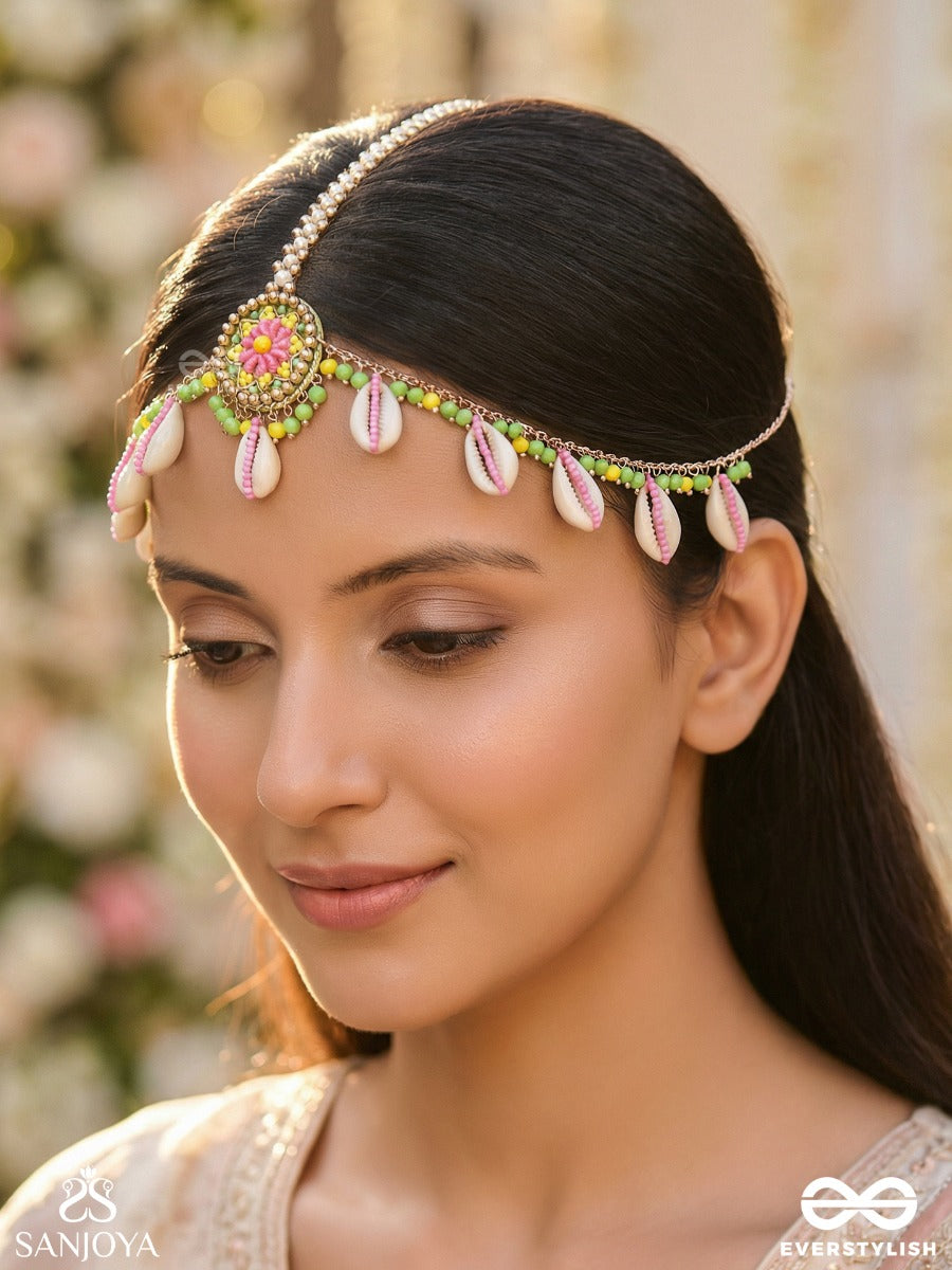 Divabhita - Divinely Dressed - Resham, Shell And Beads Embroidered Maangtika