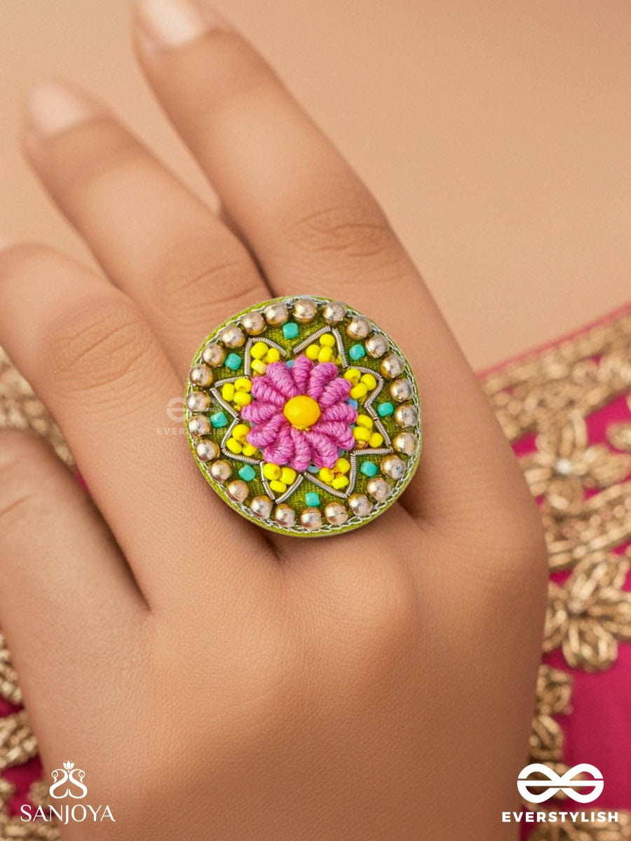 Praphulti - Blooming Blossom - Beads And Resham Hand Embroidered Ring (Adjustable)