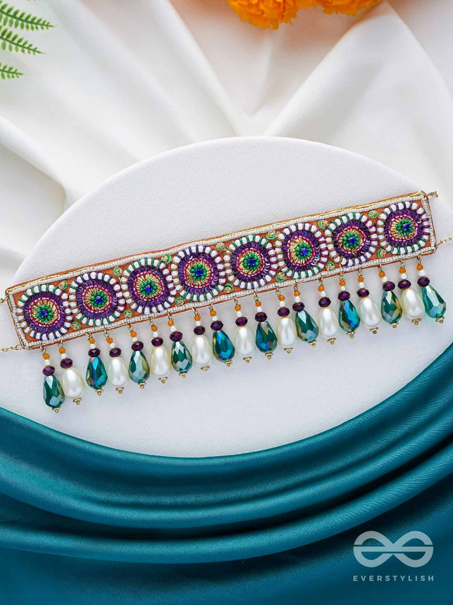 Audayika - The Prosperous One - Sequins, Beads And Glass Drops Embroidered Neckpiece
