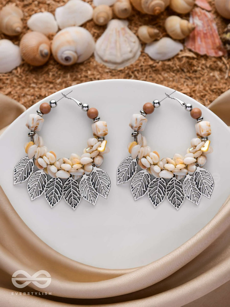 Leafy Sea Breeze - Statement Oxidised Embellished Hoop Earrings