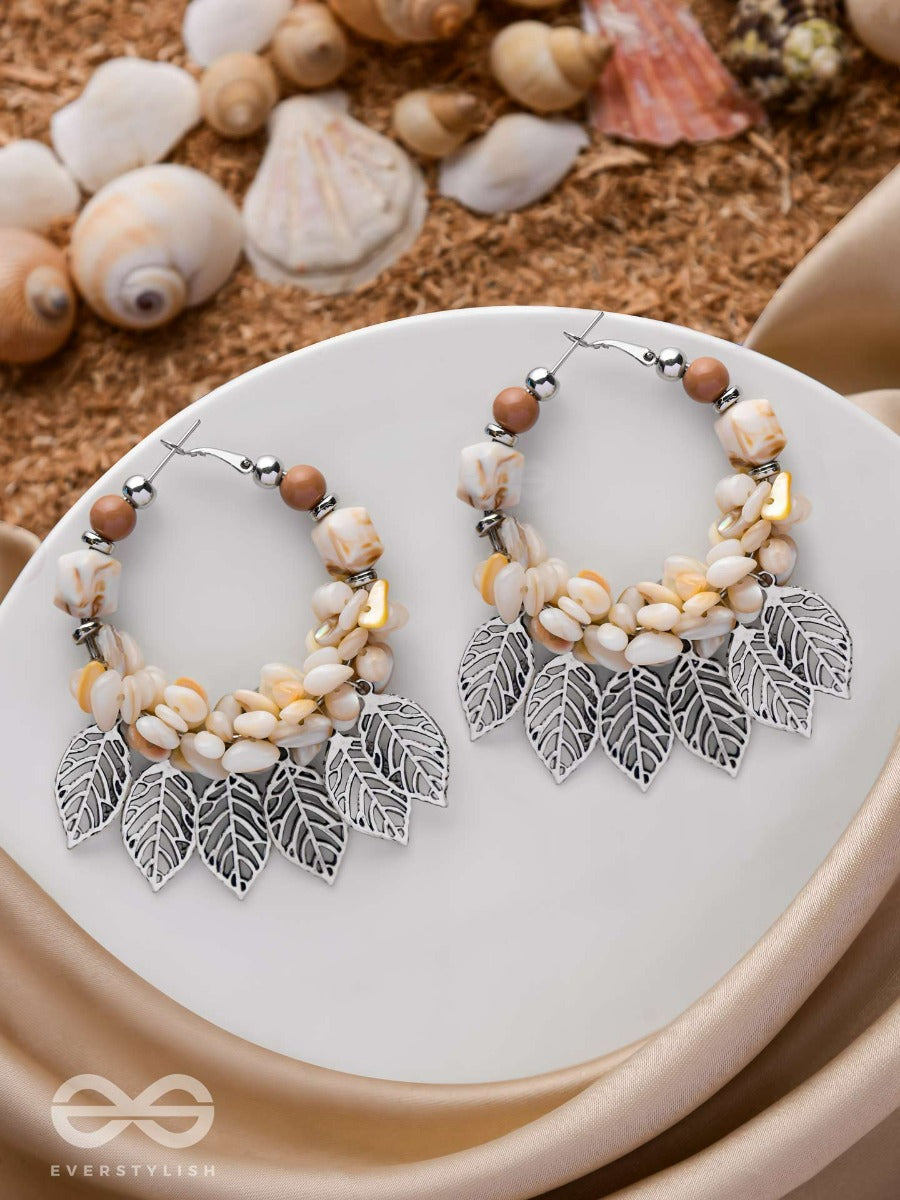 Leafy Sea Breeze - Statement Oxidised Embellished Hoop Earrings