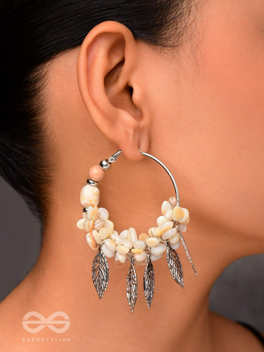Leafy Sea Breeze - Statement Oxidised Embellished Hoop Earrings