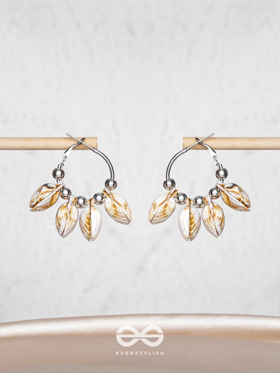 Mermaid's Shell Magic - Silver Hoop Earrings