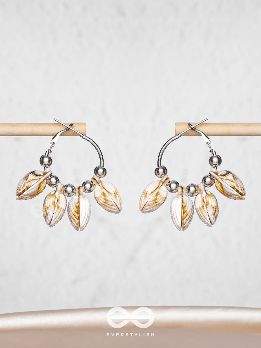Mermaid's Shell Magic - Silver Hoop Earrings