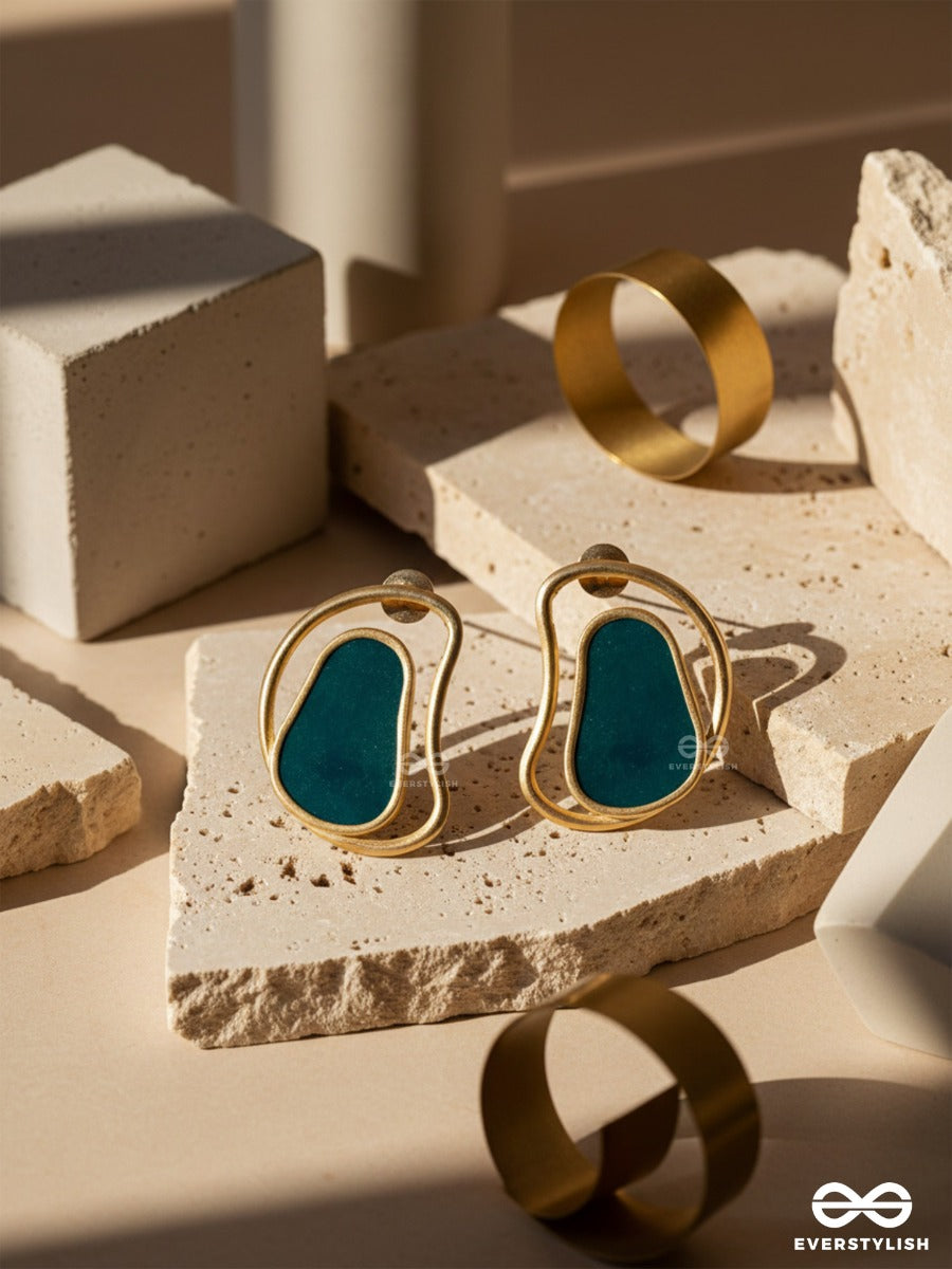 The Indigo Illusion - Golden Enamelled Stud Earrings
