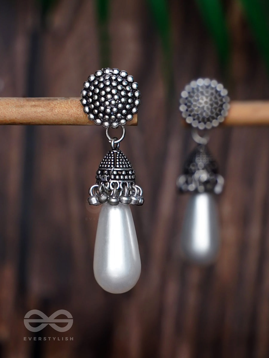 The Swaying Pearls - Oxidised Jhumka Earrings