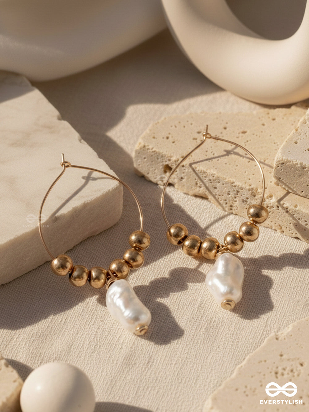 Beaded Sunburst - Golden Hoop Earrings