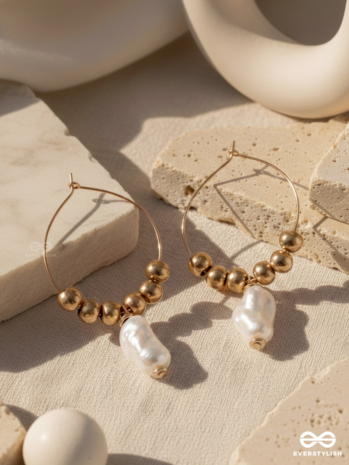 Beaded Sunburst - Golden Hoop Earrings