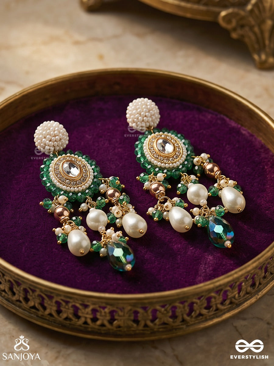 Agrevana - Forest Fables - Golden Embellished Polki And Kundan Finished Hand Embroidered Earrings