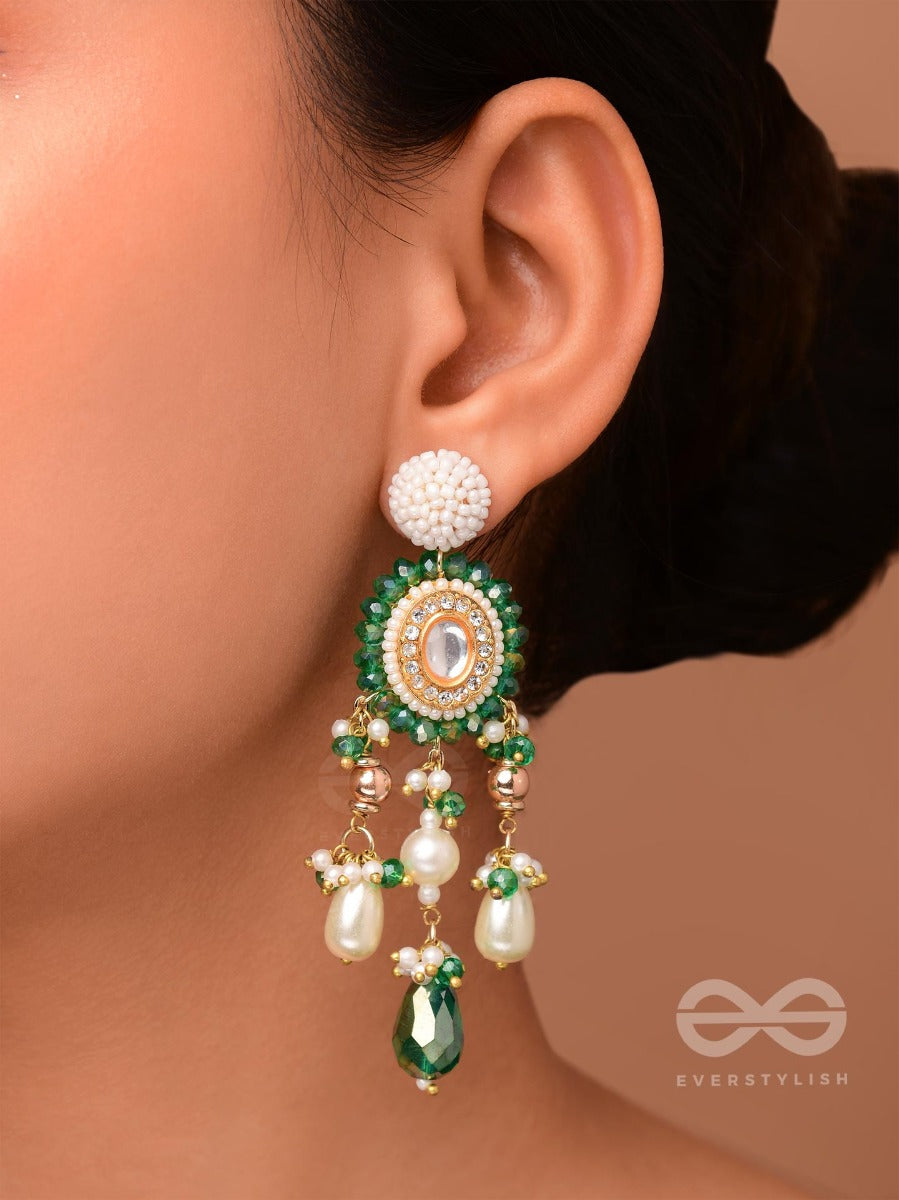 Agrevana - Forest Fables - Golden Embellished Polki And Kundan Finished Hand Embroidered Earrings