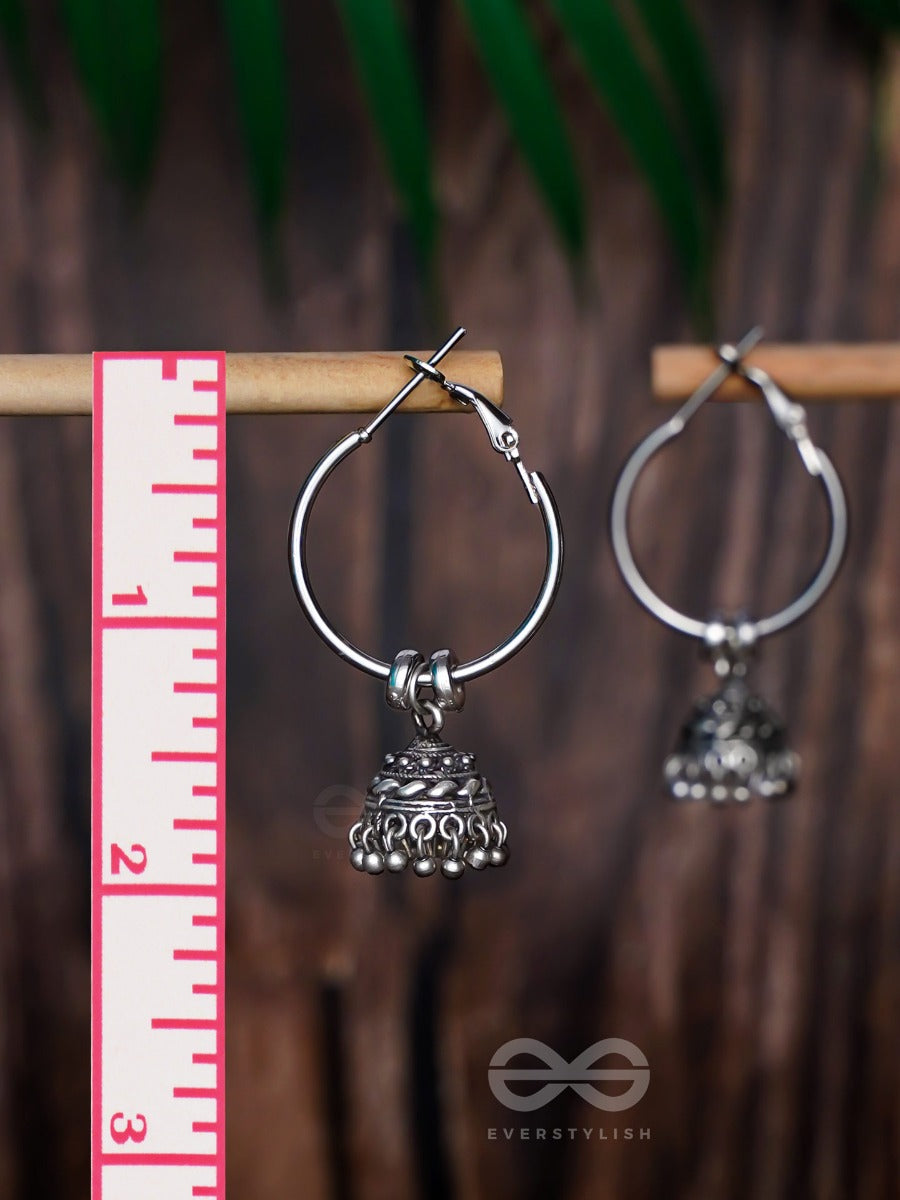 Moonlit Beams - Silver Oxidised Jhumka Earrings