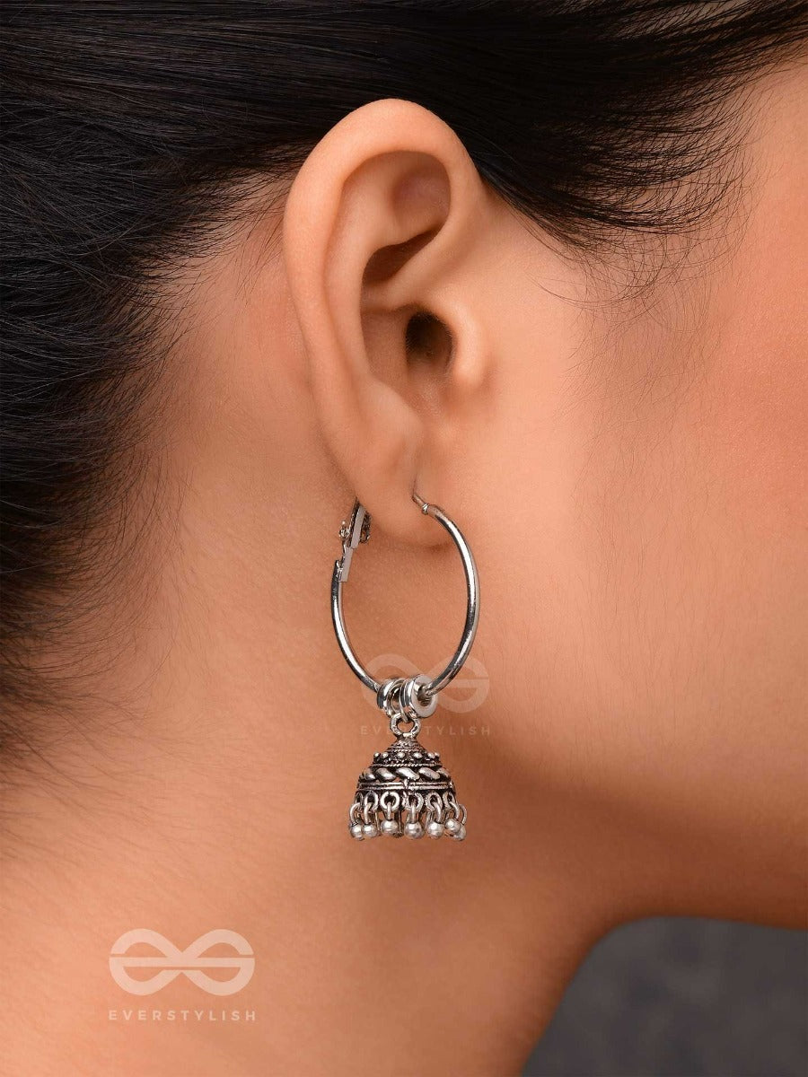 Moonlit Beams - Silver Oxidised Jhumka Earrings