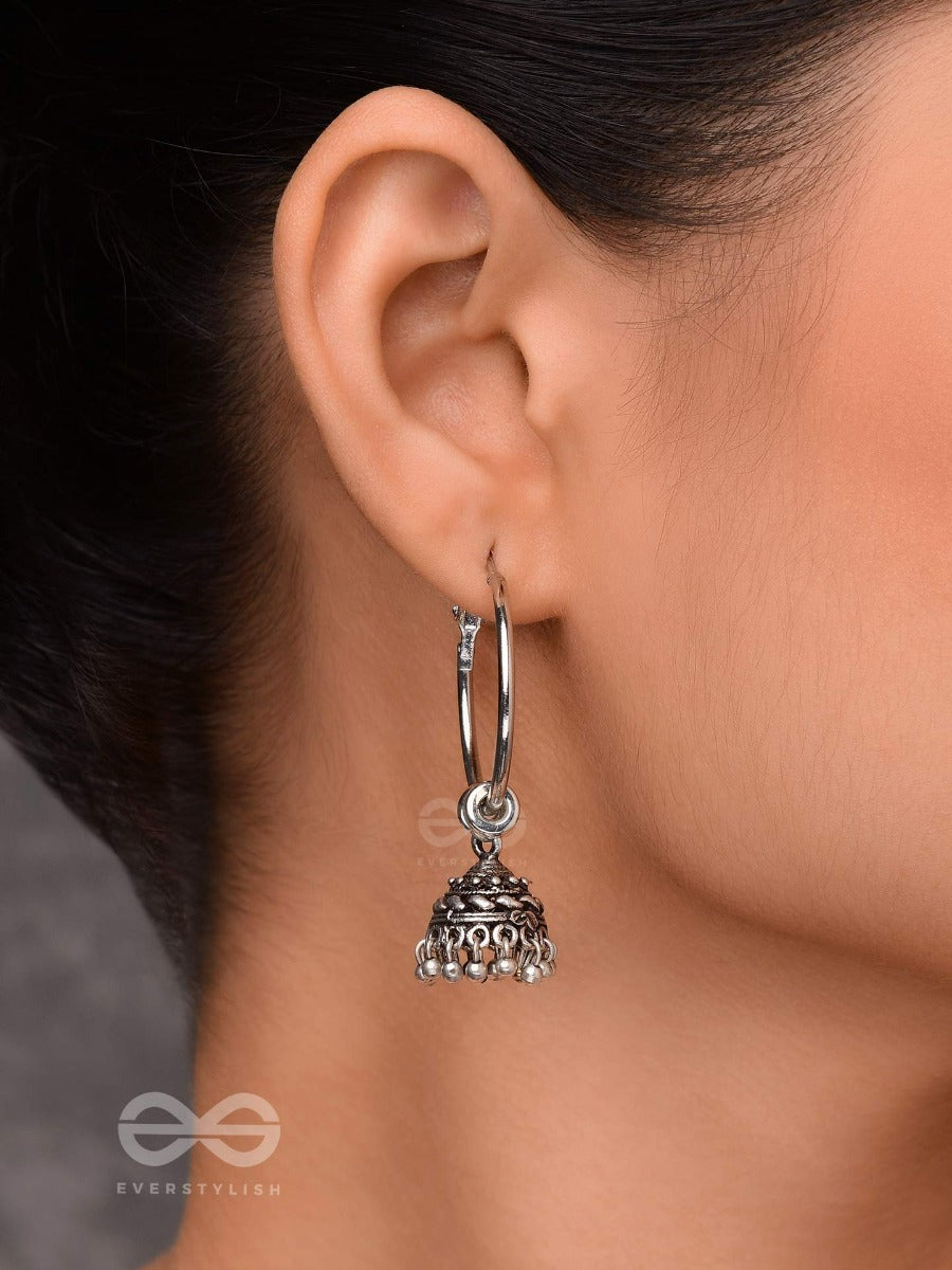 Moonlit Beams - Silver Oxidised Jhumka Earrings