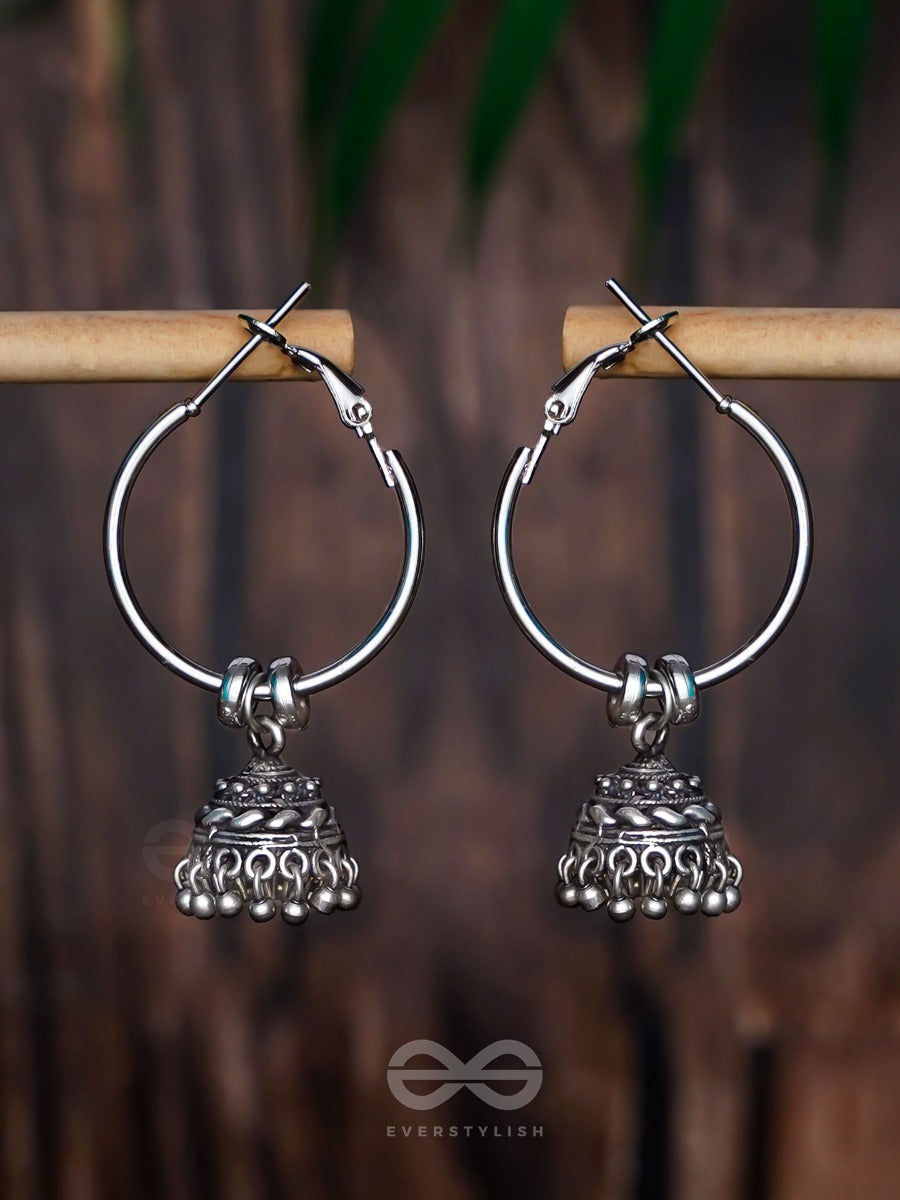 Moonlit Beams - Silver Oxidised Jhumka Earrings