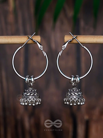 Moonlit Beams - Silver Oxidised Jhumka Earrings