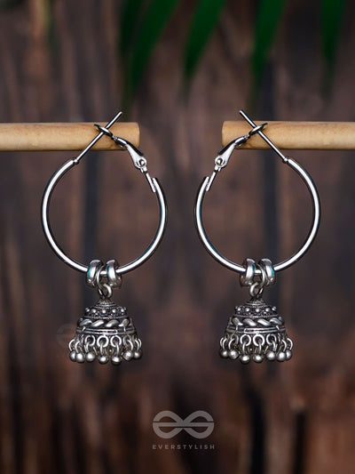 Moonlit Beams - Silver Oxidised Jhumka Earrings