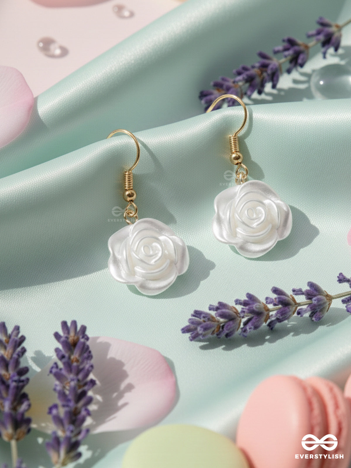 Miniature Rose Romance - Golden Embellished Earrings