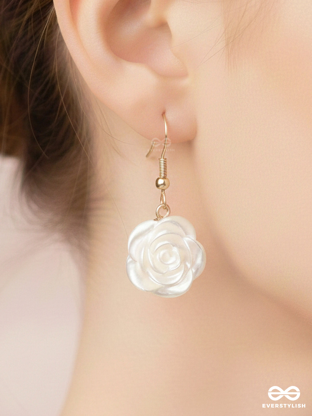 Miniature Rose Romance - Golden Embellished Earrings