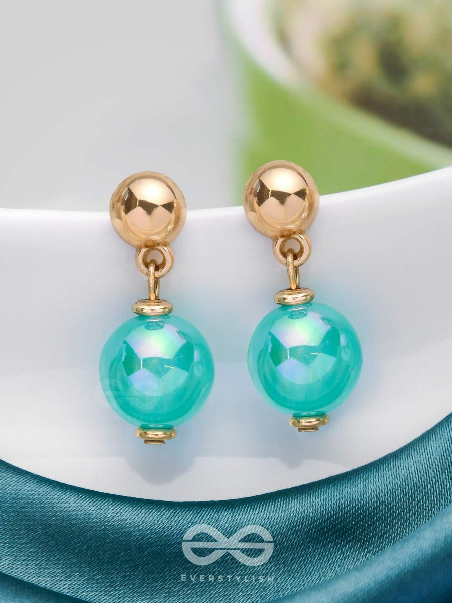 Celestial Pearlescence - Golden And Blue Embellished Earrings