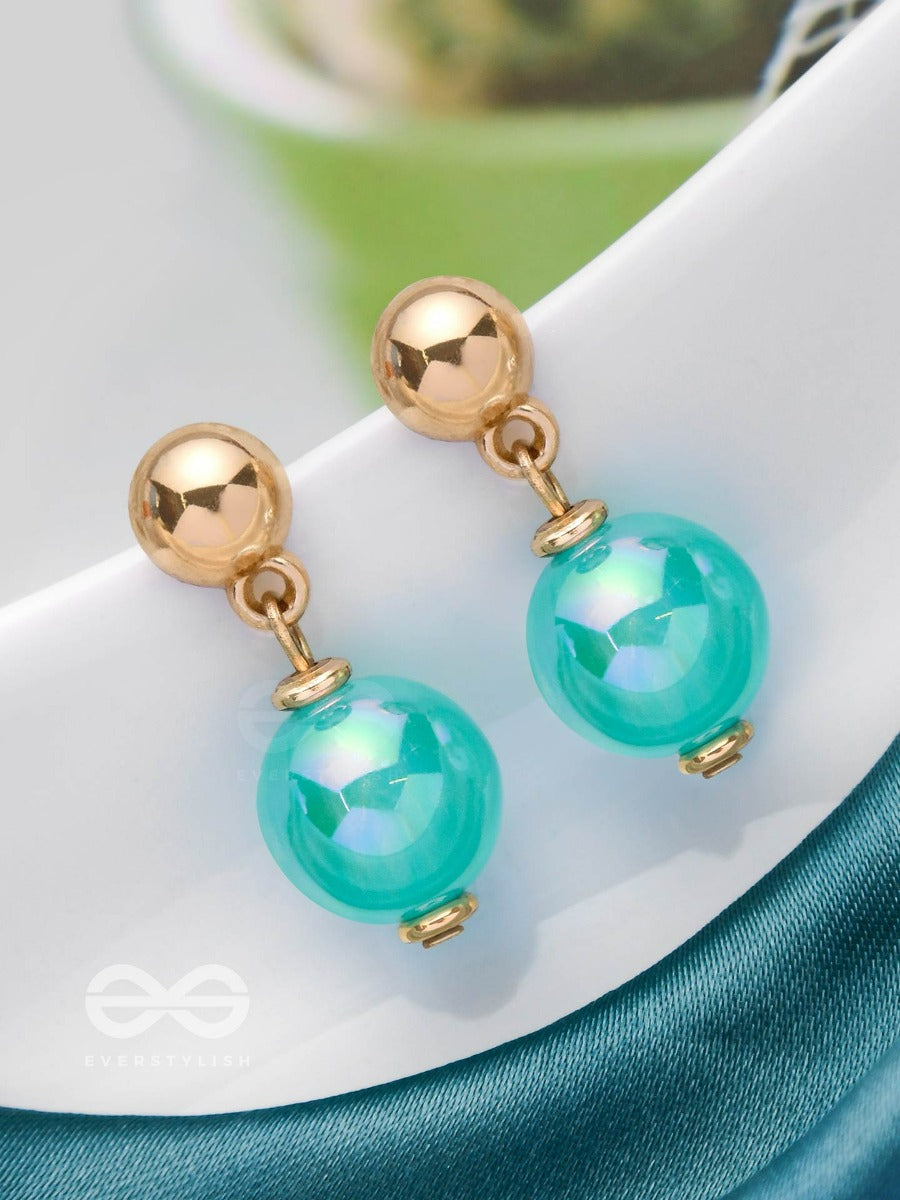 Celestial Pearlescence - Golden And Blue Embellished Earrings
