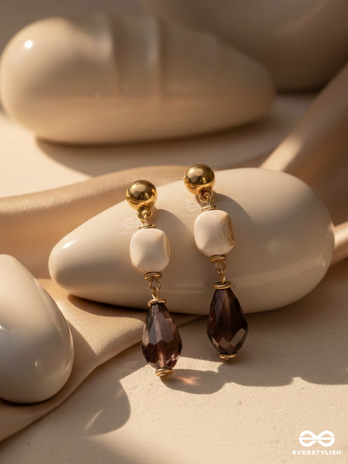Lustre Of Dusk - Golden Embellished Sandstone Earrings