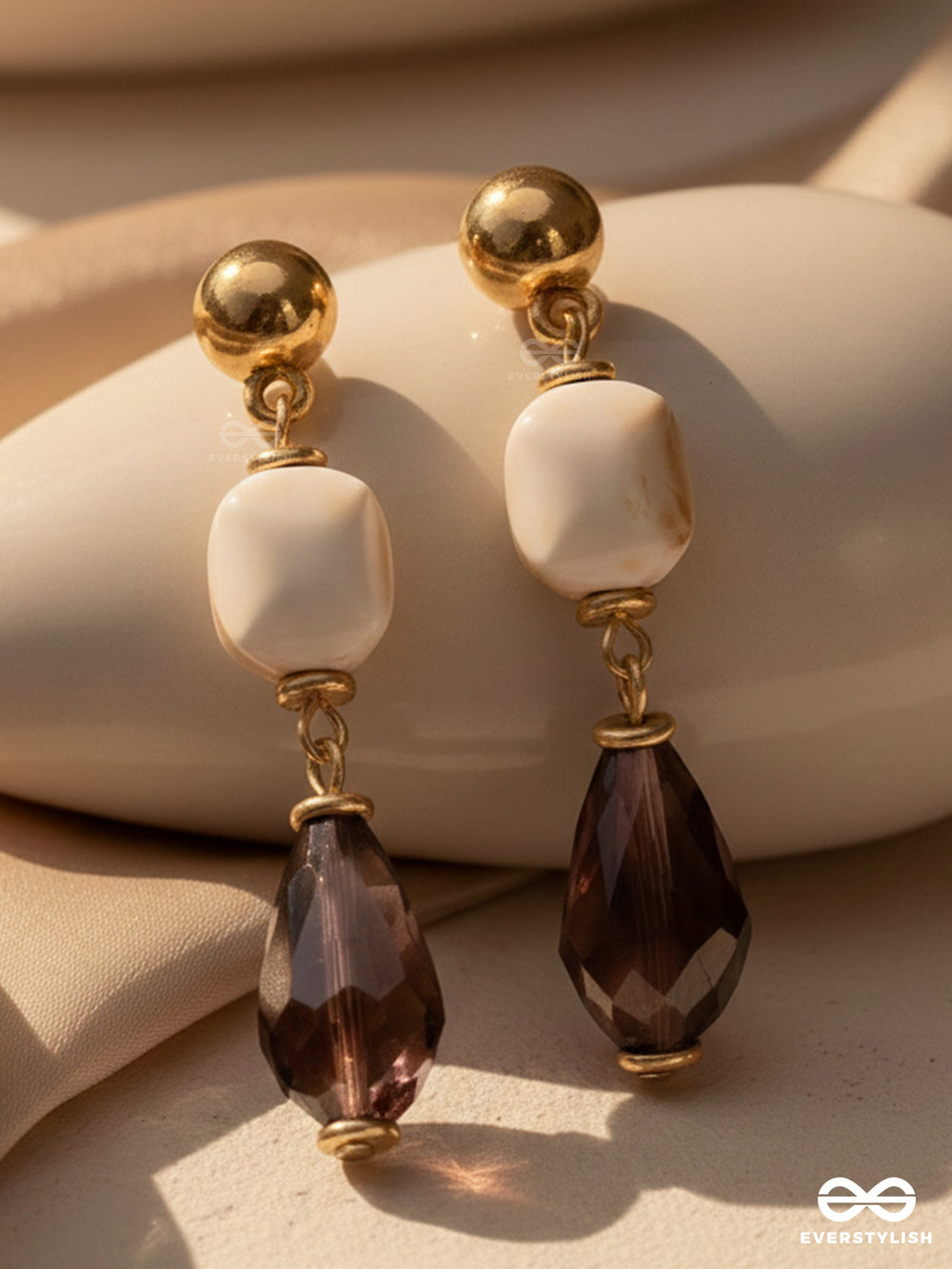 Lustre Of Dusk - Golden Embellished Sandstone Earrings