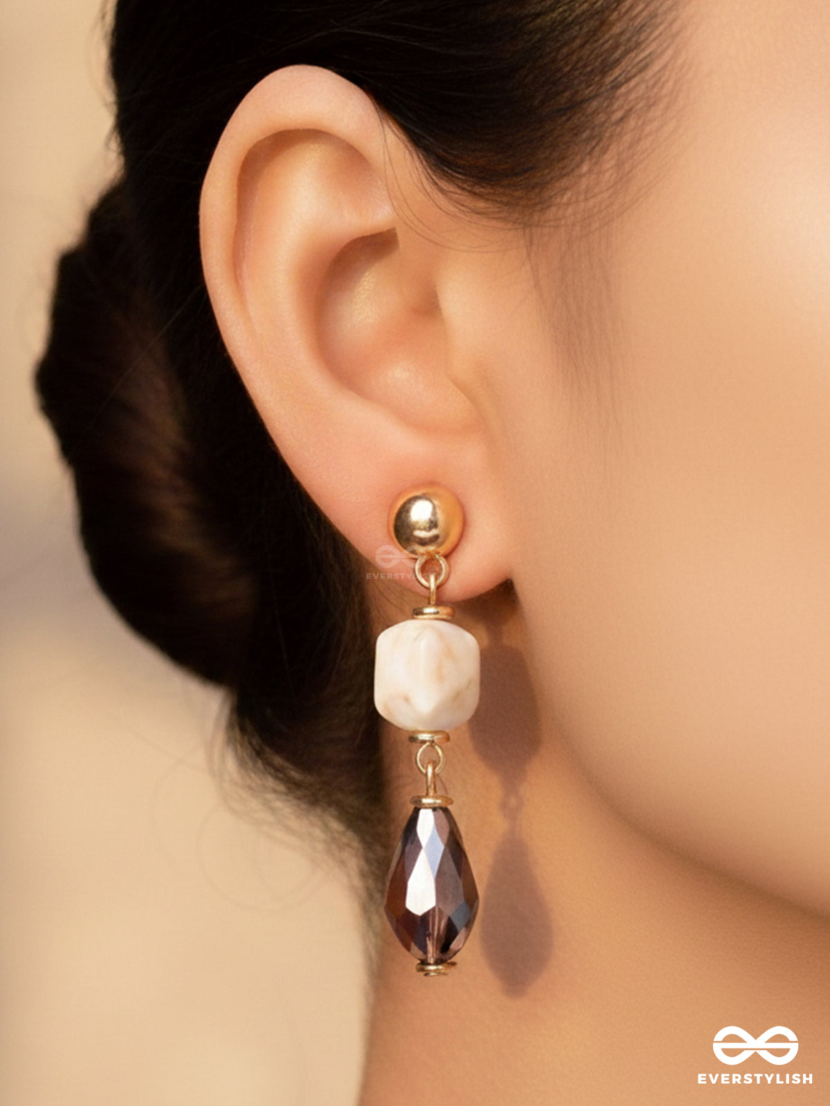 Lustre Of Dusk - Golden Embellished Sandstone Earrings