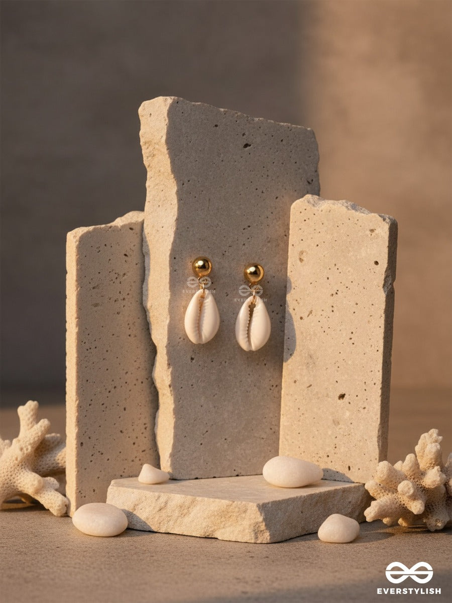 Shell Me About It - Golden Embellished Earrings