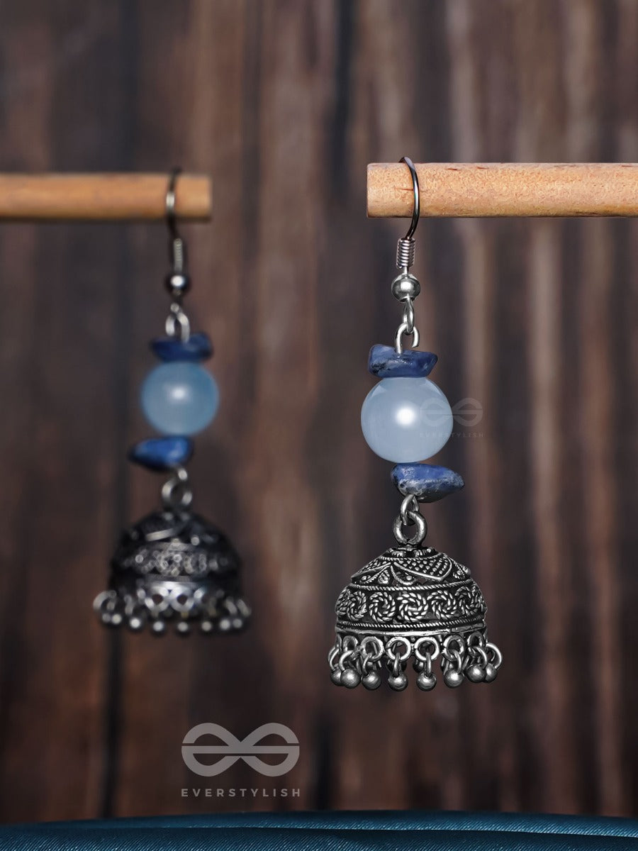 Antique Aqua Allure - Oxidised Drop Jhumka Earrings