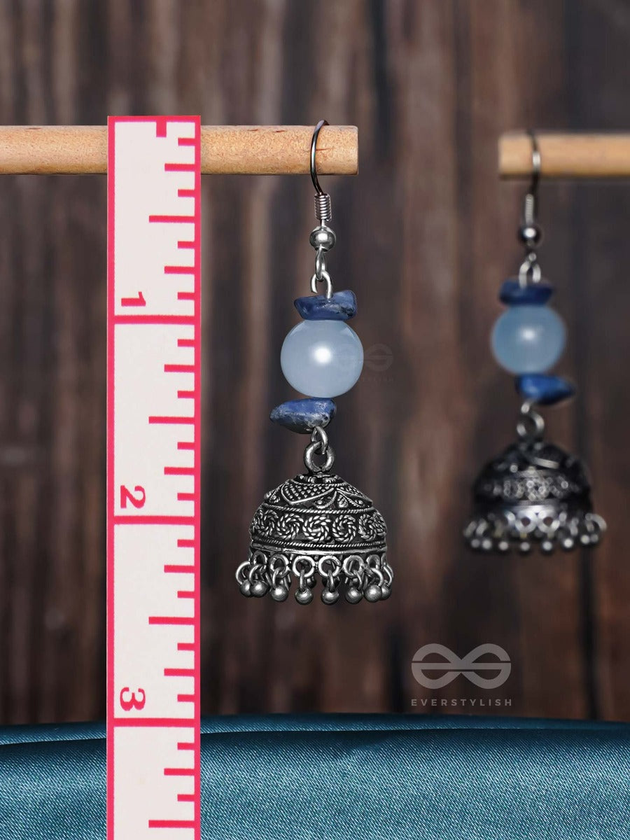 Antique Aqua Allure - Oxidised Drop Jhumka Earrings