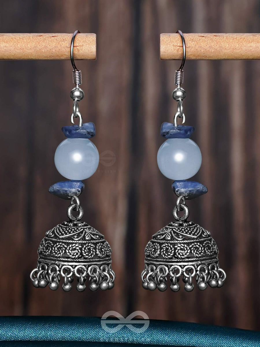 Antique Aqua Allure - Oxidised Drop Jhumka Earrings
