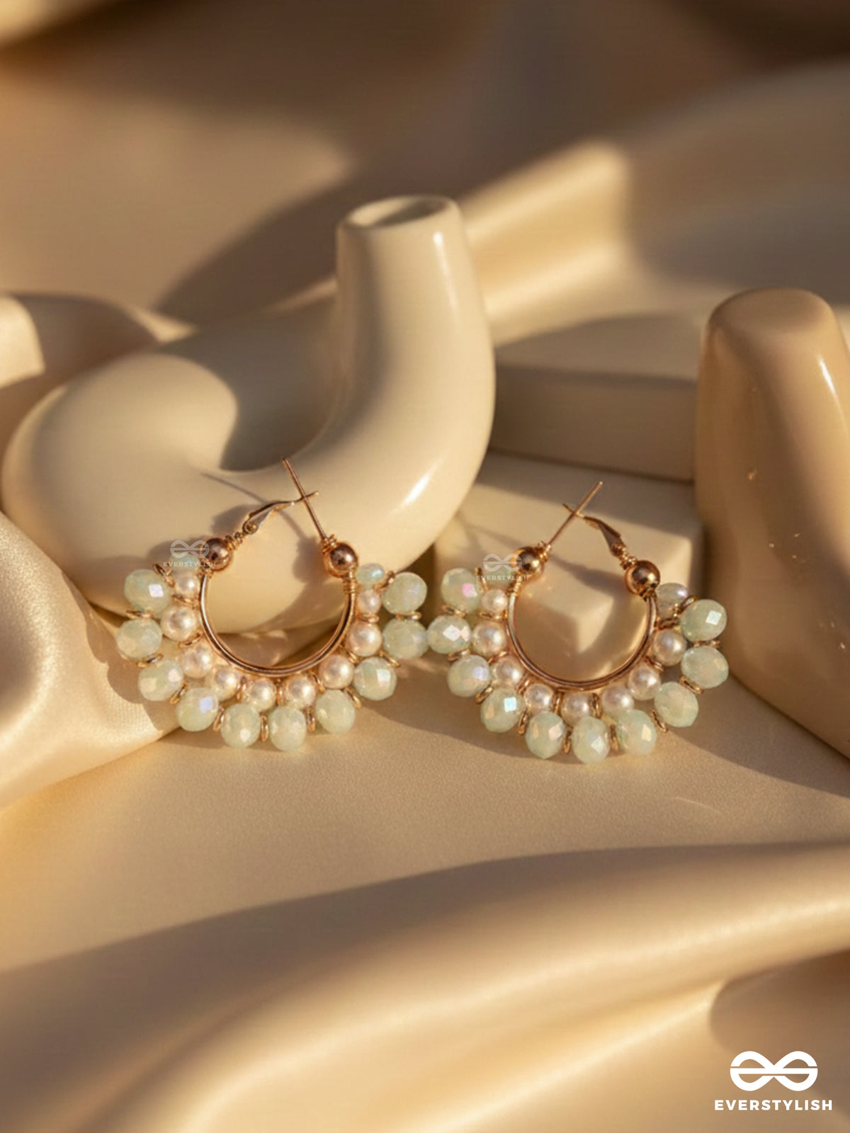 The Dreamy Drift - Golden Embellished Hoop Earrings