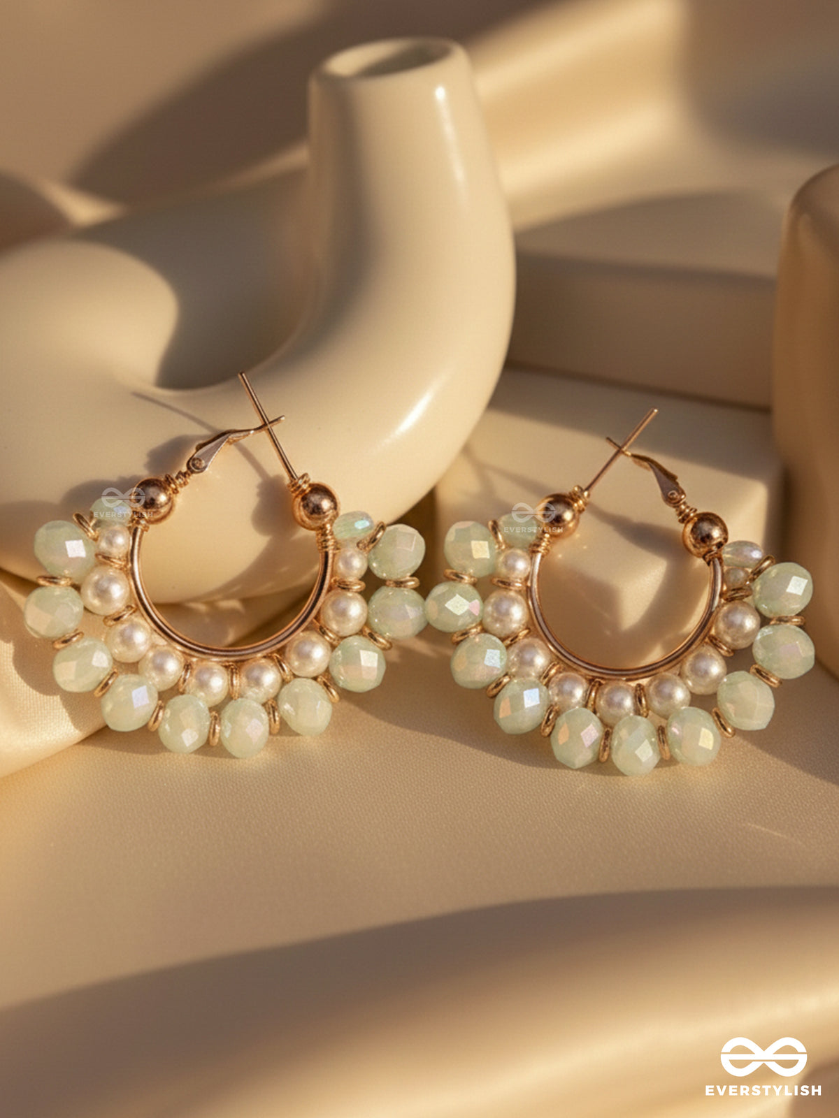 The Dreamy Drift - Golden Embellished Hoop Earrings