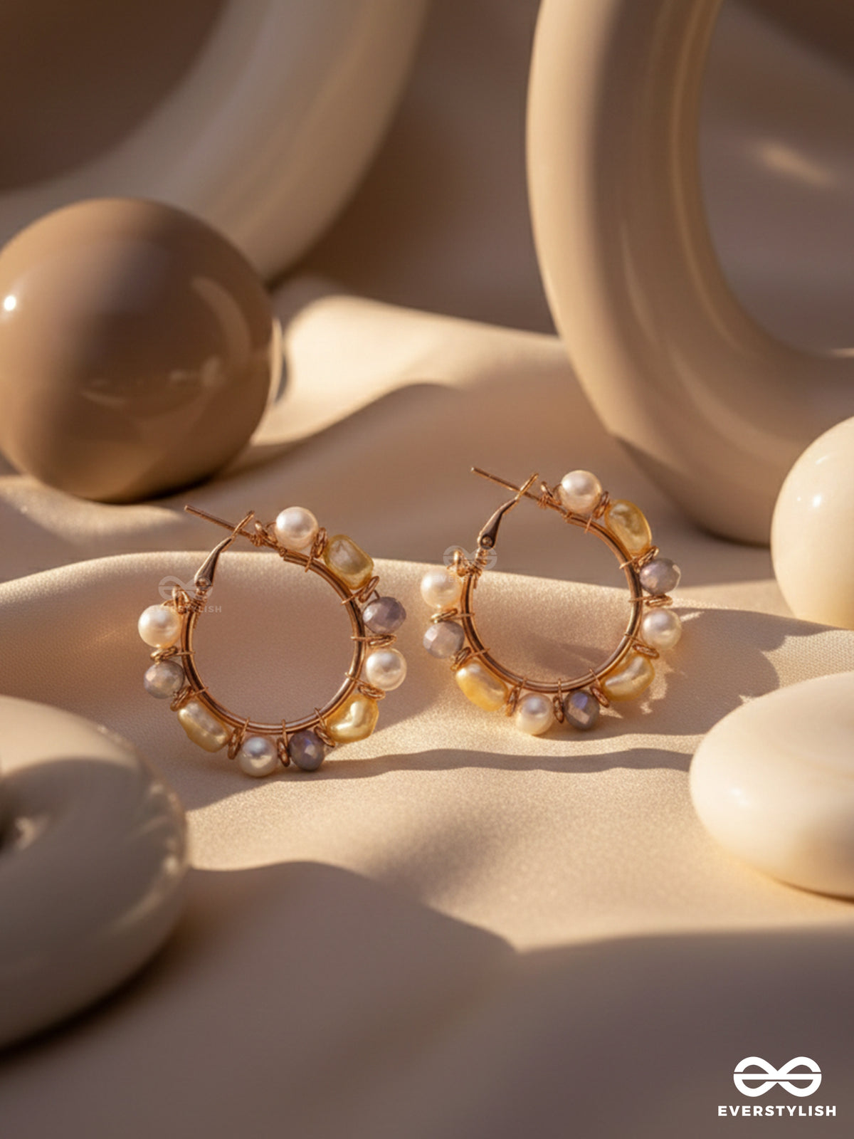 Whimsical Wonderbeads - Golden Embellished Hoop Earrings