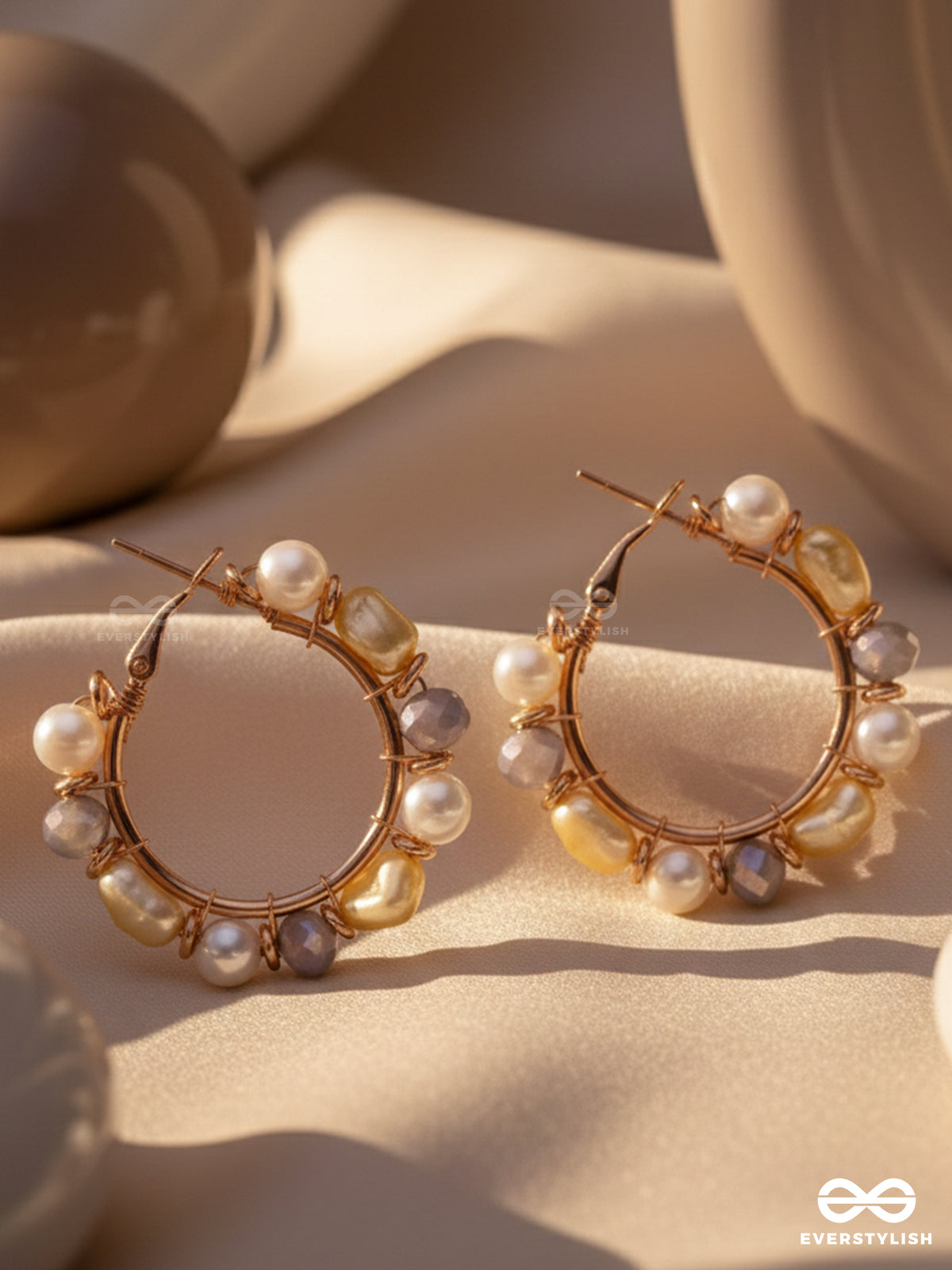 Whimsical Wonderbeads - Golden Embellished Hoop Earrings