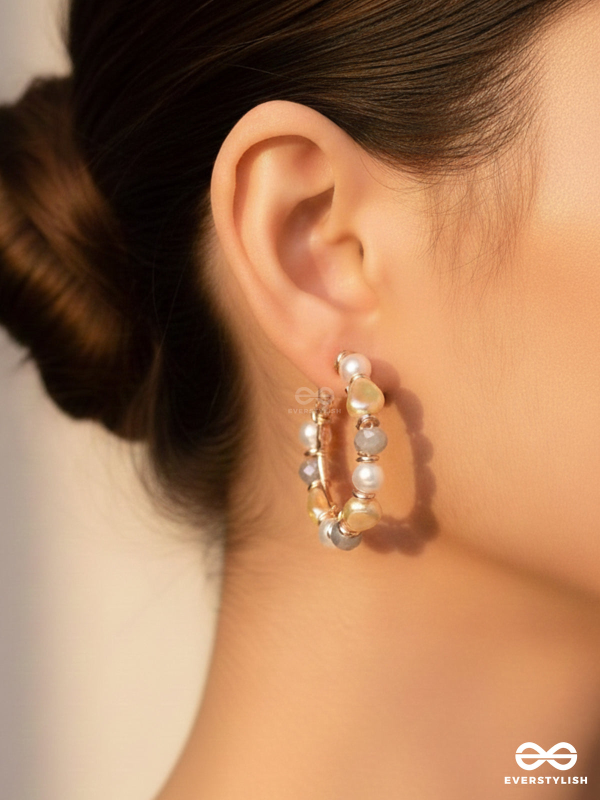 Whimsical Wonderbeads - Golden Embellished Hoop Earrings
