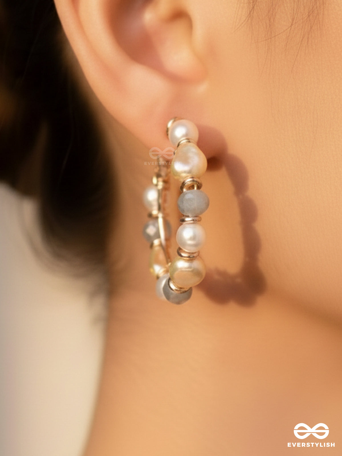 Whimsical Wonderbeads - Golden Embellished Hoop Earrings
