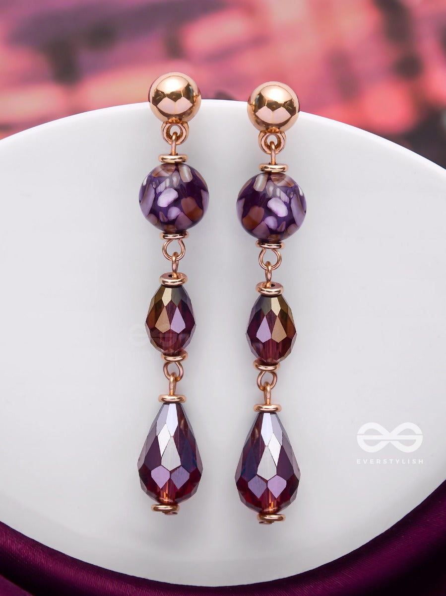 Violet Velvet Drops - Golden Embellished Earrings